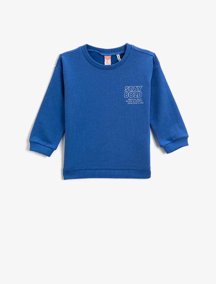 Erkek Bebek Baskılı Sweatshirt Bisiklet Yaka Pamuklu