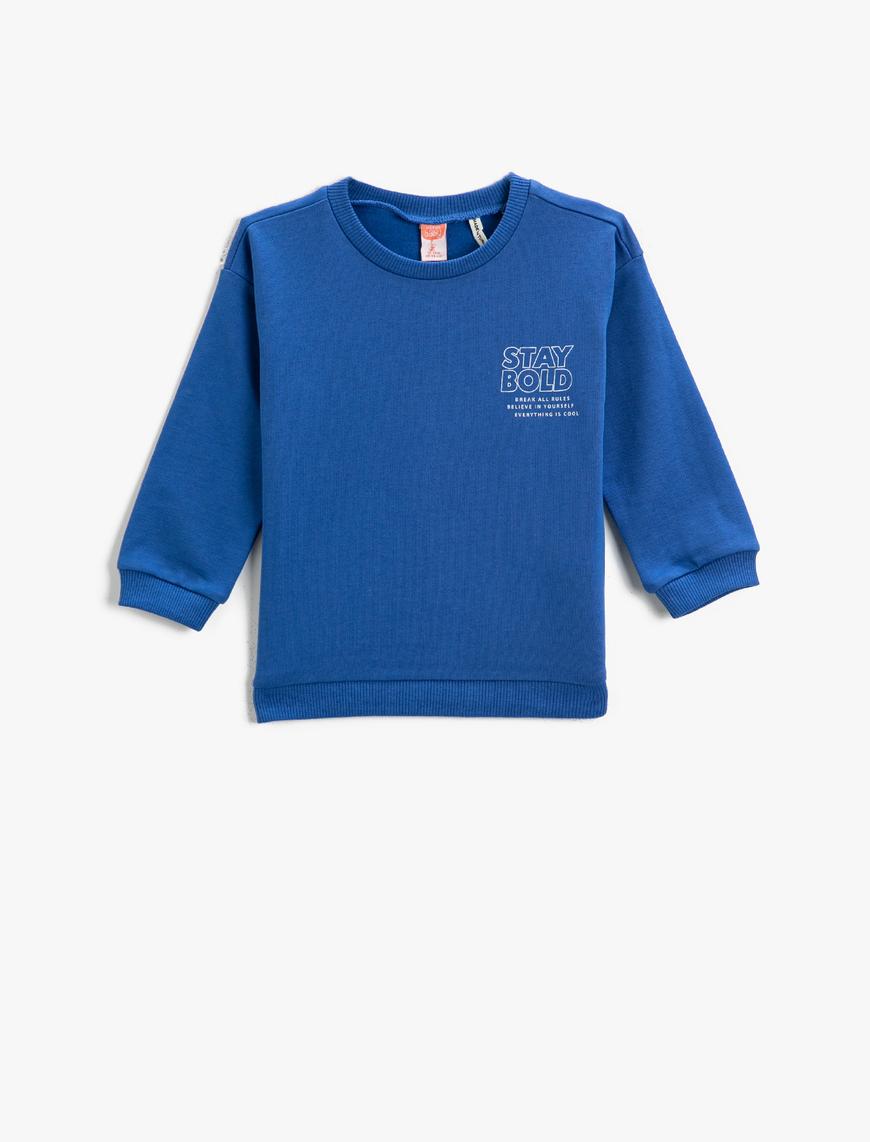  Erkek Bebek Baskılı Sweatshirt Bisiklet Yaka Pamuklu