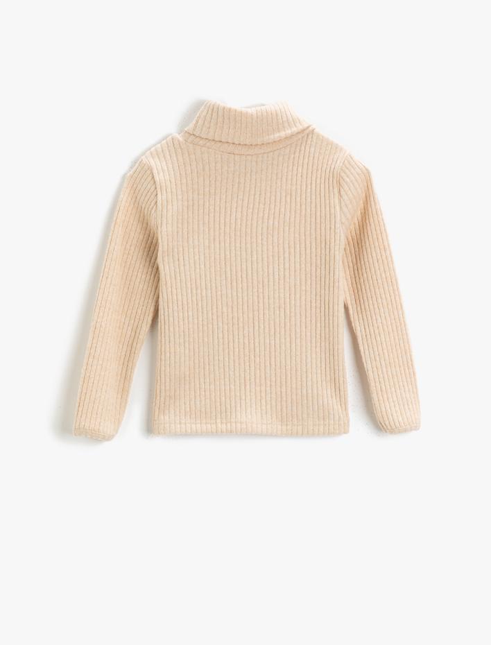 Kız Çocuk Dokulu Boğazlı Uzun Kollu Tişört