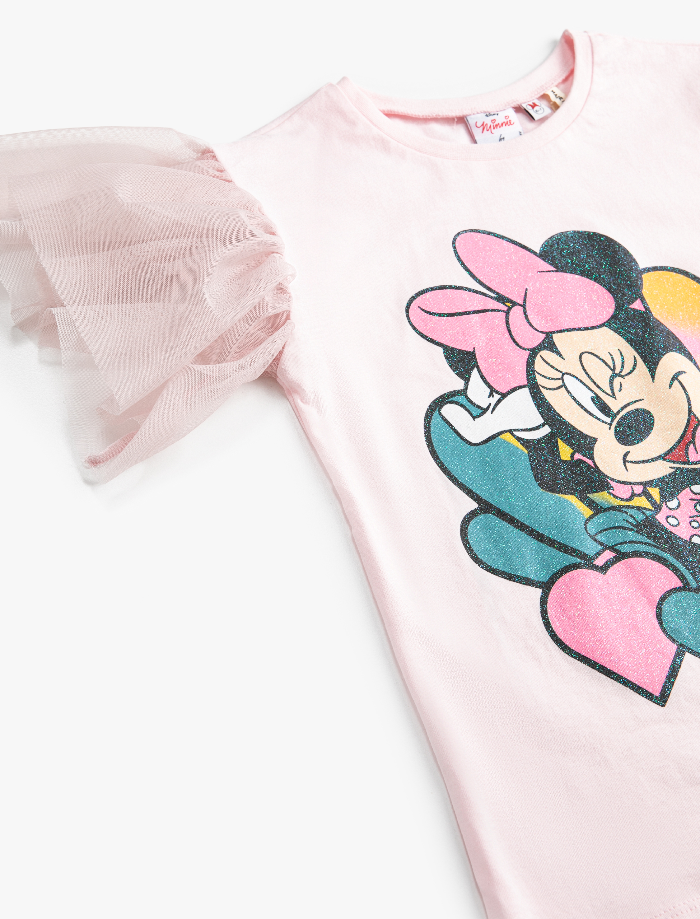  Kız Çocuk Minnie Mouse Baskılı Kısa Tül Kollu Lisanslı Tişört Pamuklu