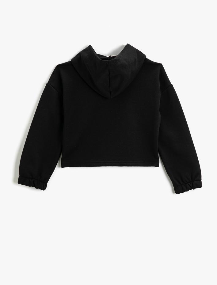 Kız Çocuk Baskılı Kapüşonlu Sweatshirt Pamuklu Uzun Kollu