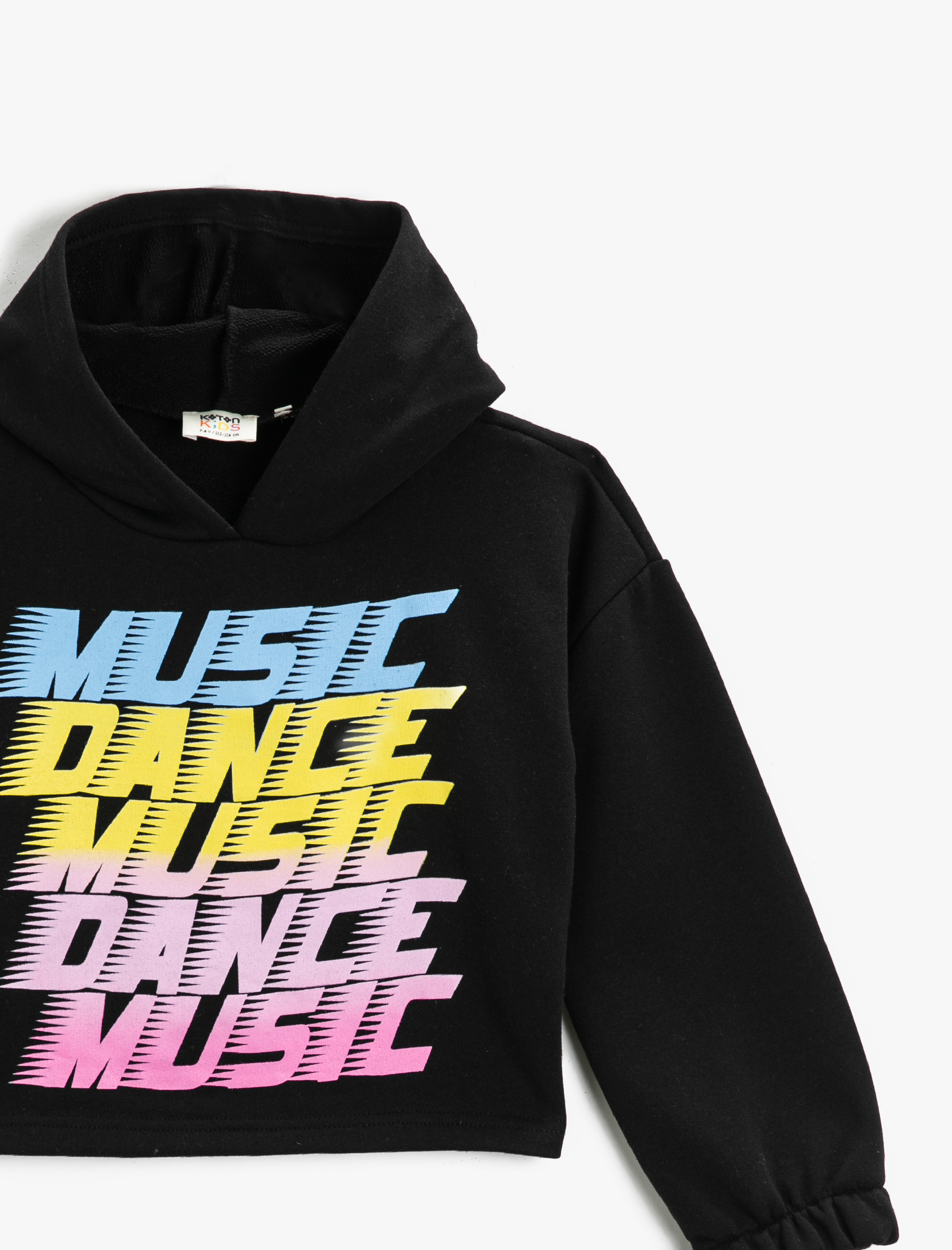  Kız Çocuk Baskılı Kapüşonlu Sweatshirt Pamuklu Uzun Kollu