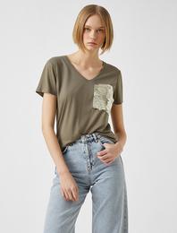 V Yaka Payet Kısa Kollu Tişört