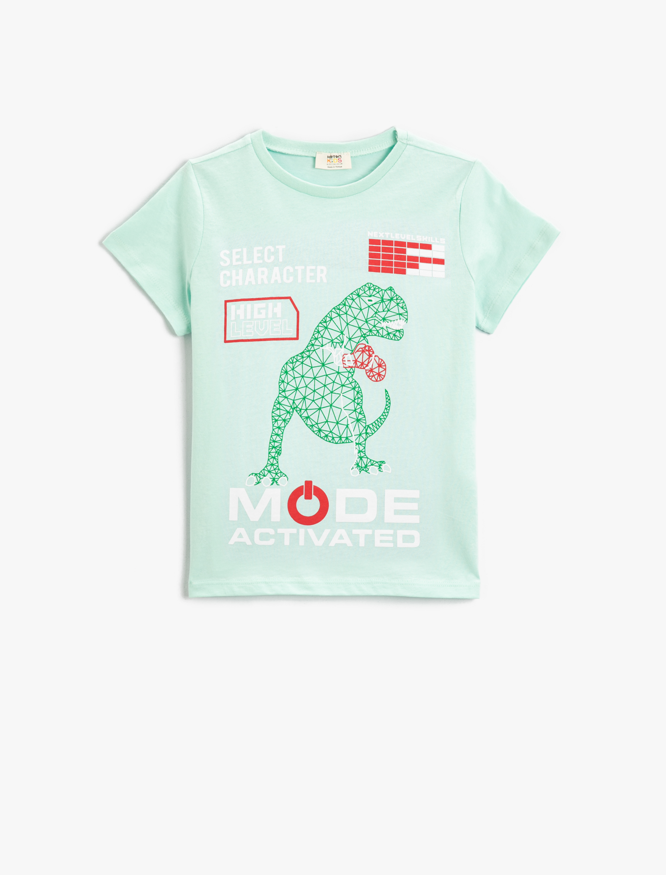  Erkek Çocuk Dinozor Baskılı Tişört Bisiklet Yaka Kısa Kollu Pamuklu