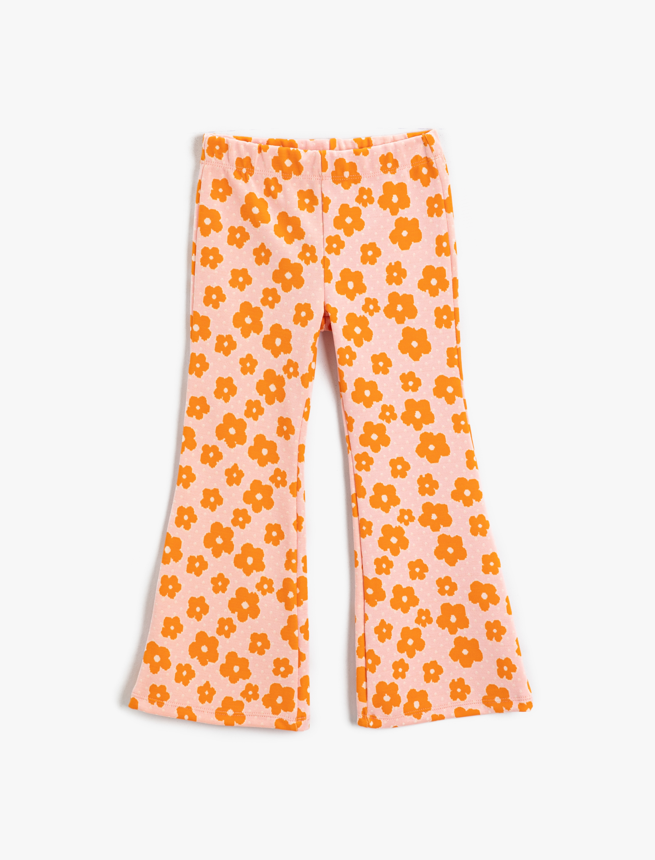  Kız Çocuk Çiçek Baskılı İspanyol Paça Pantolon Beli Lastikli