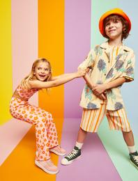 Çiçek Baskılı İspanyol Paça Pantolon Beli Lastikli