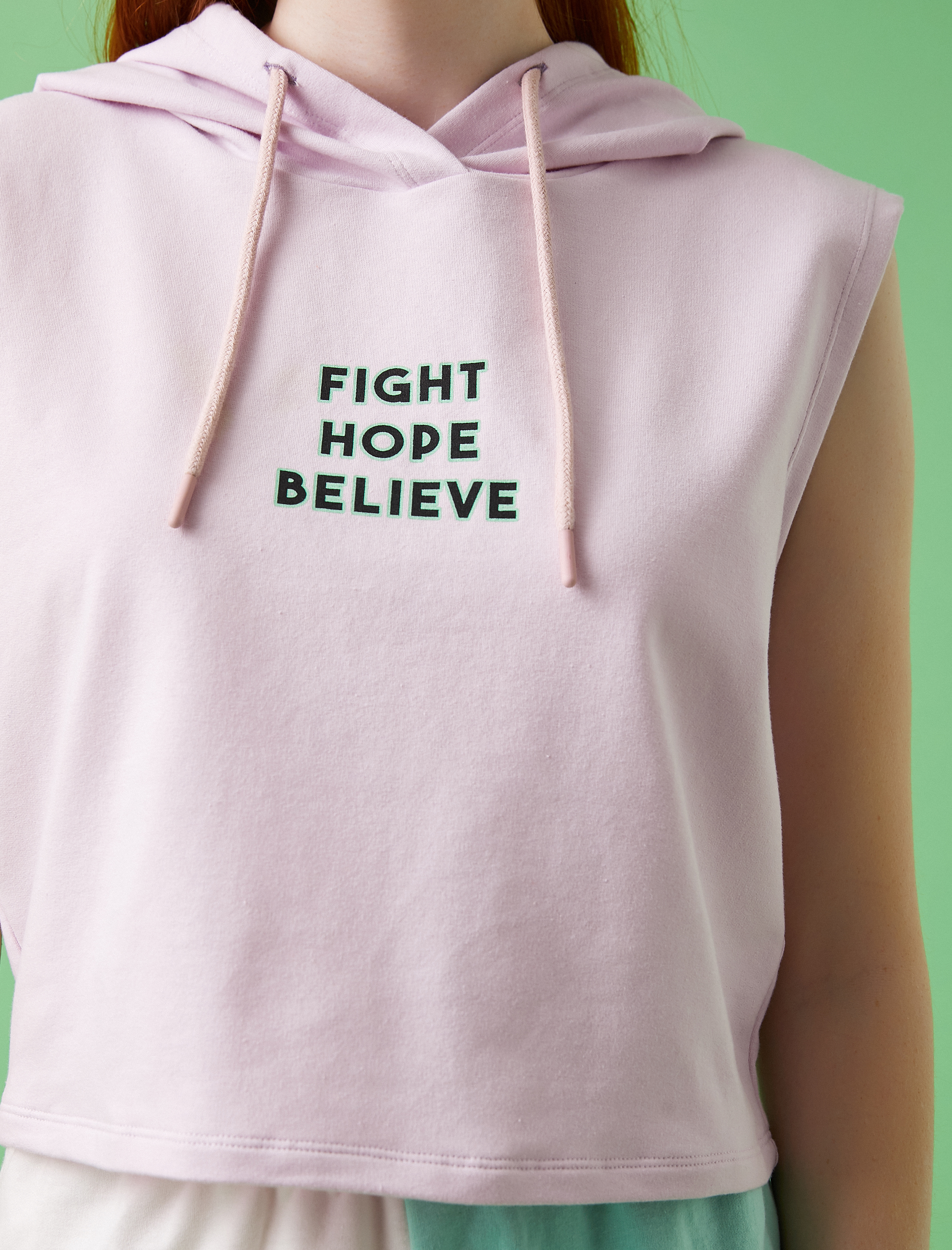   Kapüşonlu Atlet Sloganlı Pamuklu