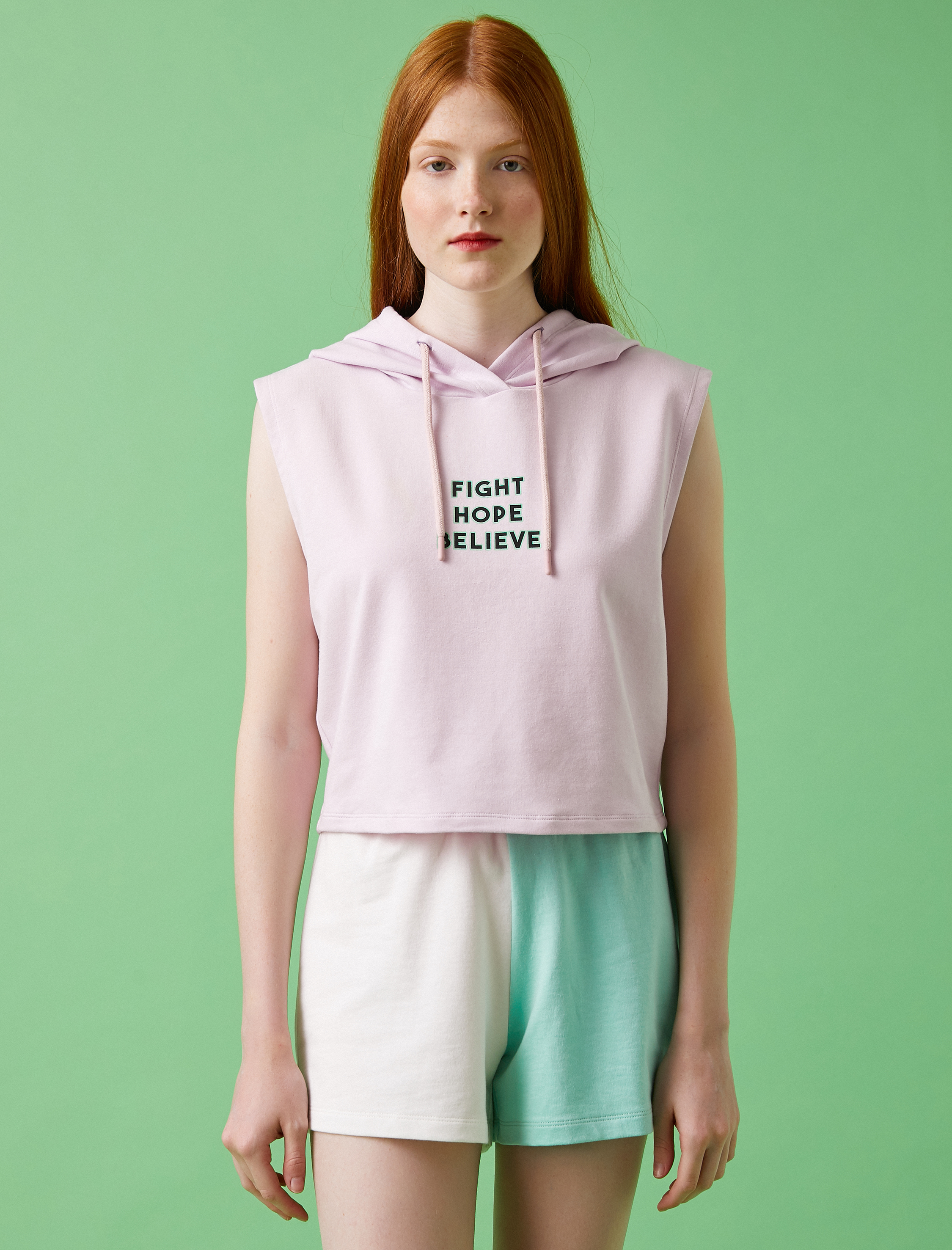   Kapüşonlu Atlet Sloganlı Pamuklu