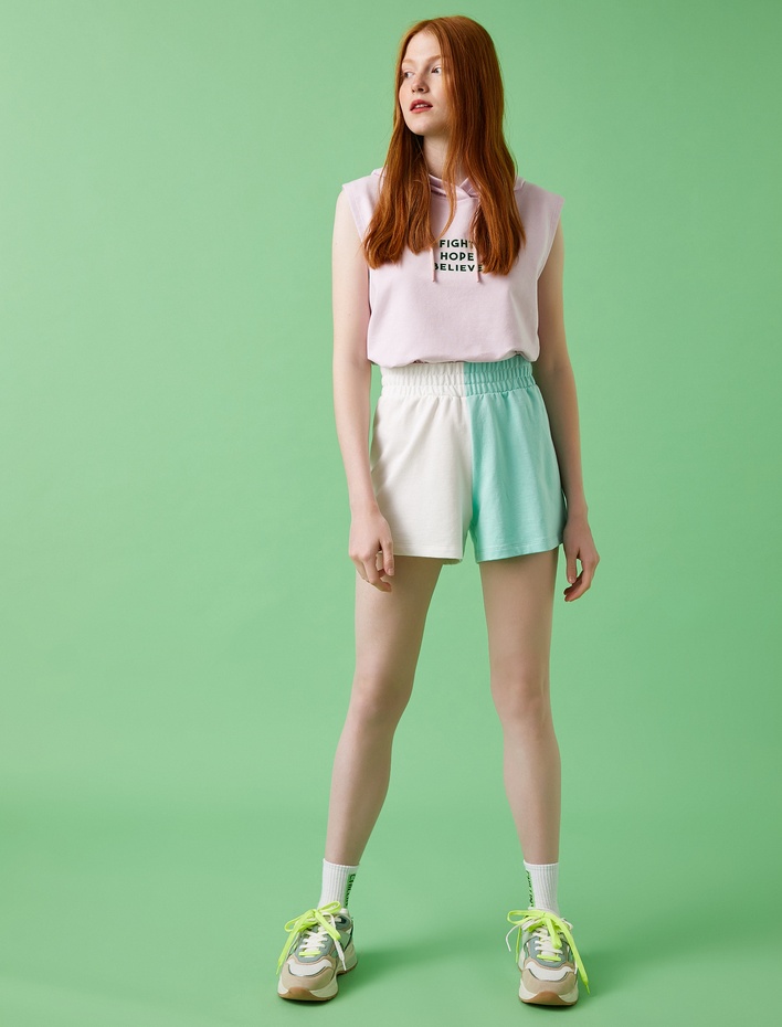  Kapüşonlu Atlet Sloganlı Pamuklu