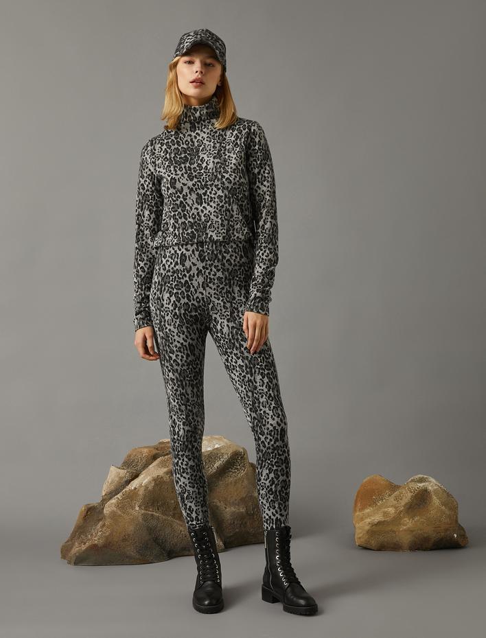  Leopar Desenli Slim Pantolon