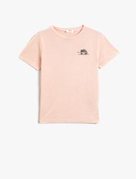 İşlemeli Tişört Kısa Kollu Bisiklet Yaka