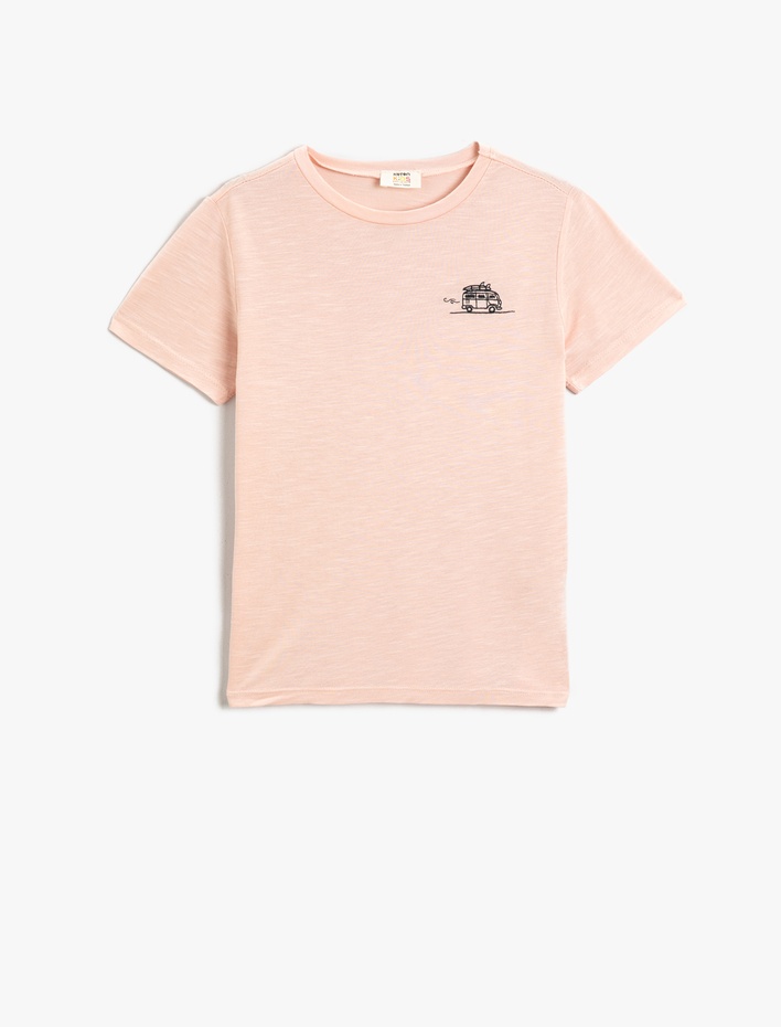 Erkek Çocuk İşlemeli Tişört Kısa Kollu Bisiklet Yaka