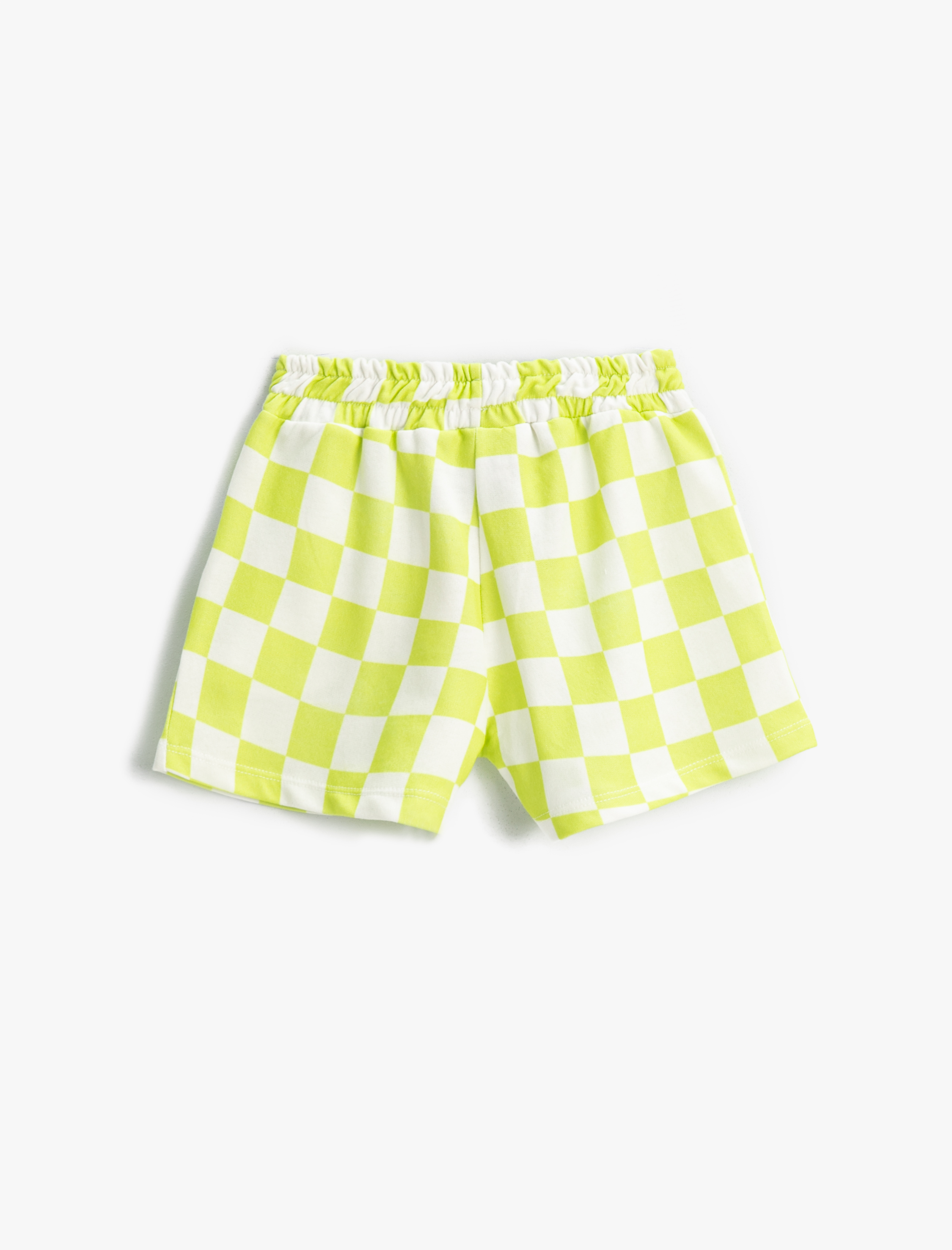  Kız Çocuk Ekose Şort Beli Lastikli Cepli