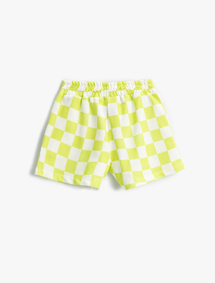 Kız Çocuk Ekose Şort Beli Lastikli Cepli