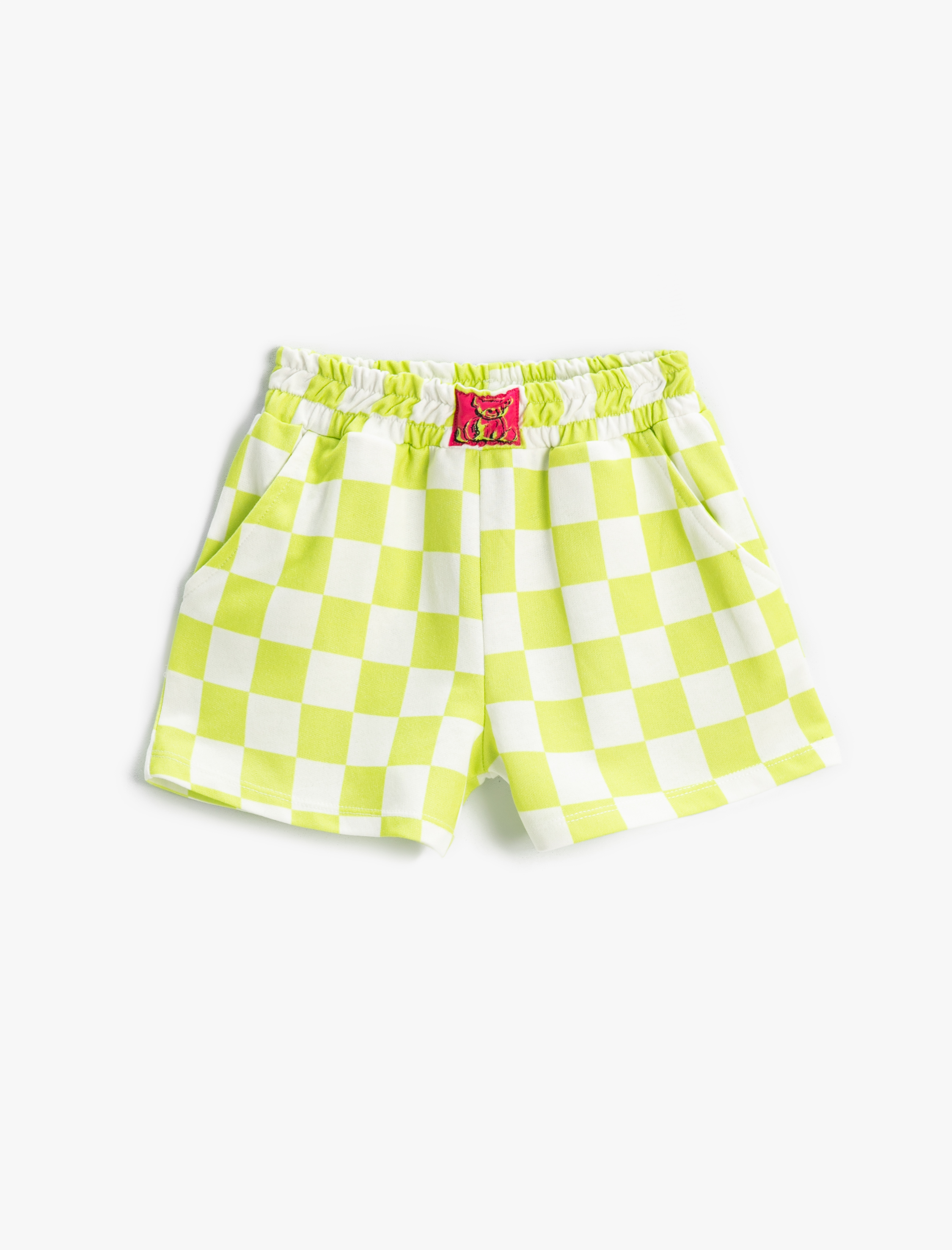  Kız Çocuk Ekose Şort Beli Lastikli Cepli