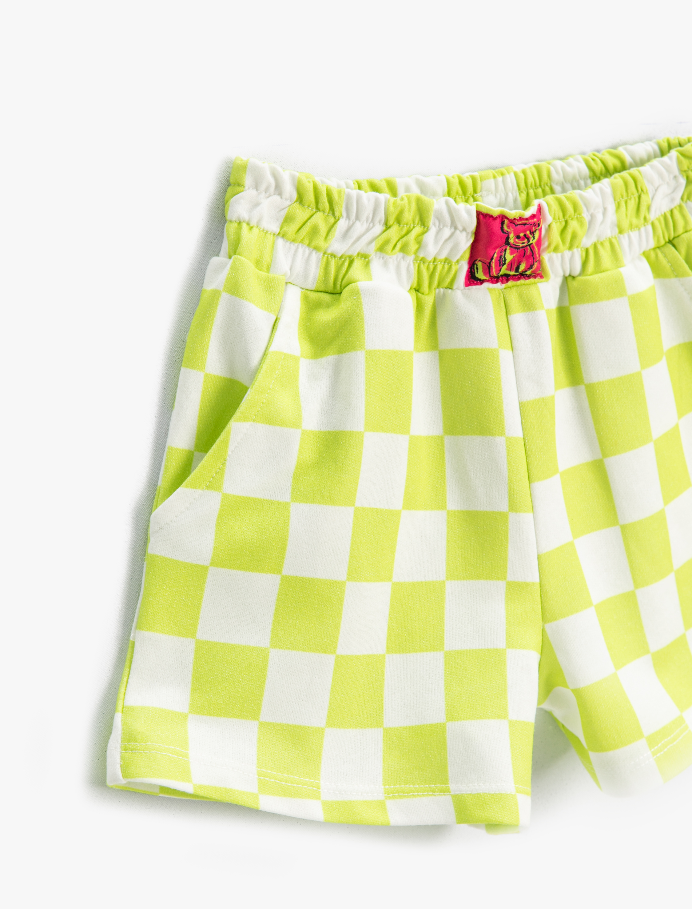  Kız Çocuk Ekose Şort Beli Lastikli Cepli