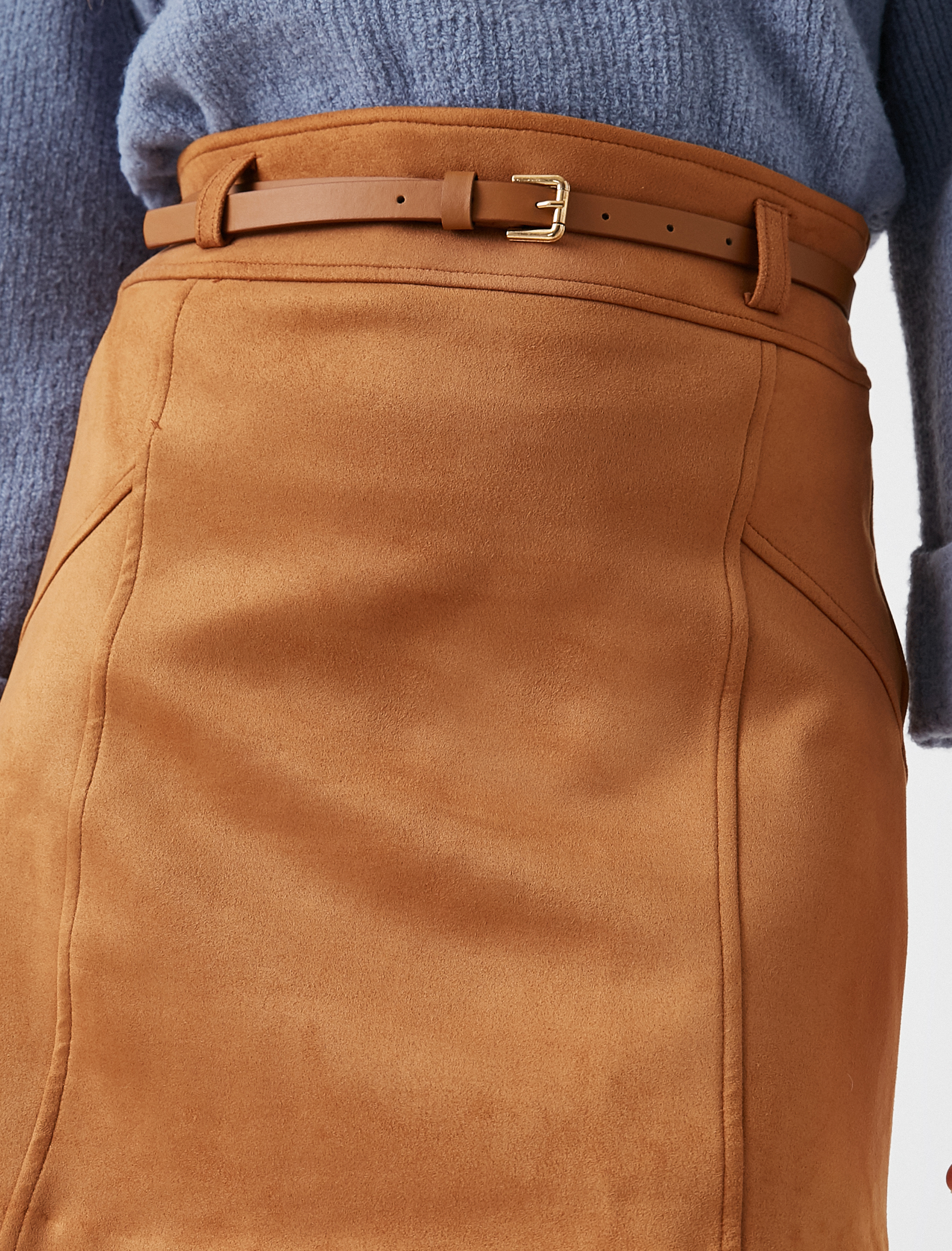   Kemerli Süet Mini Etek