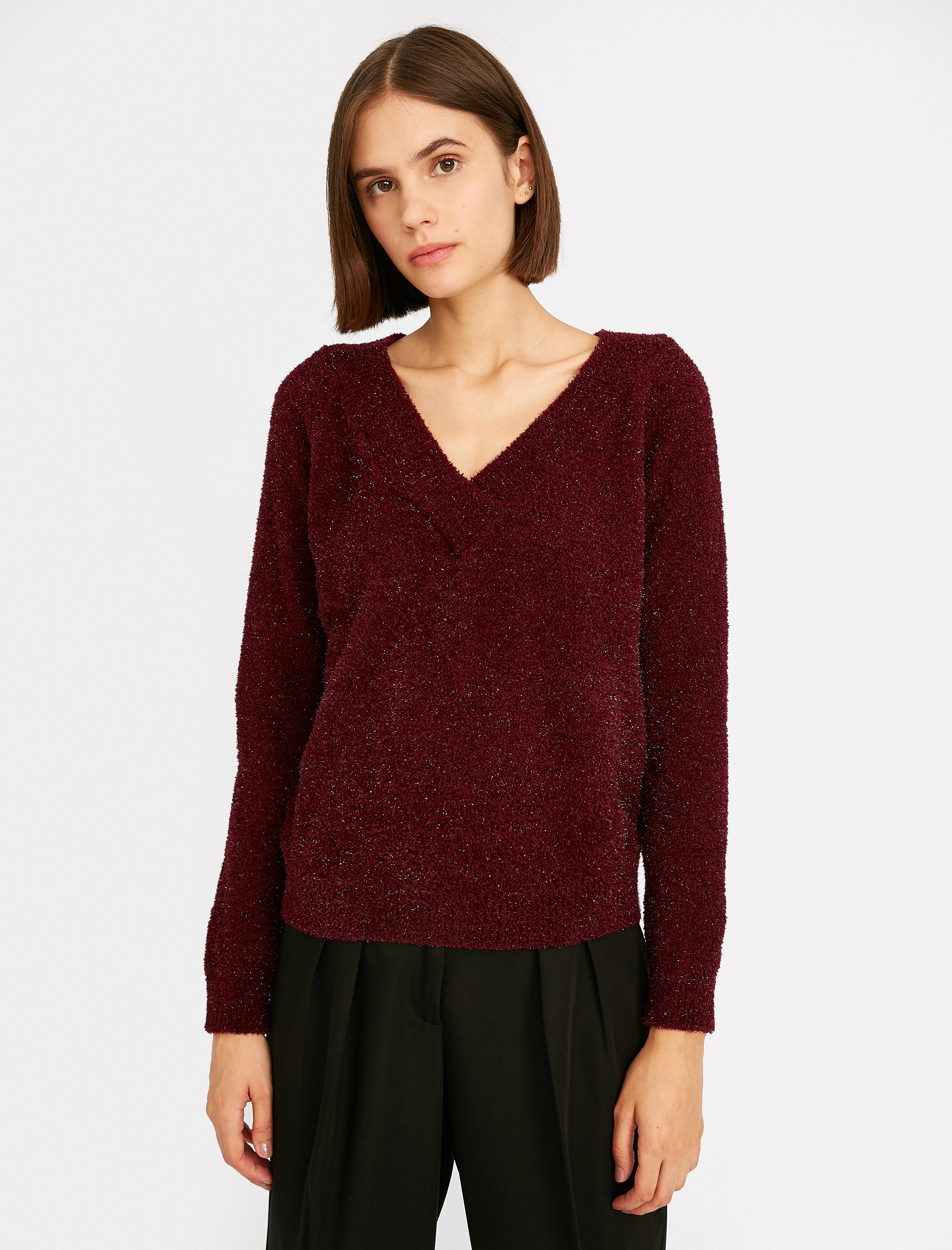   V Yaka Uzun Kollu Triko Kazak