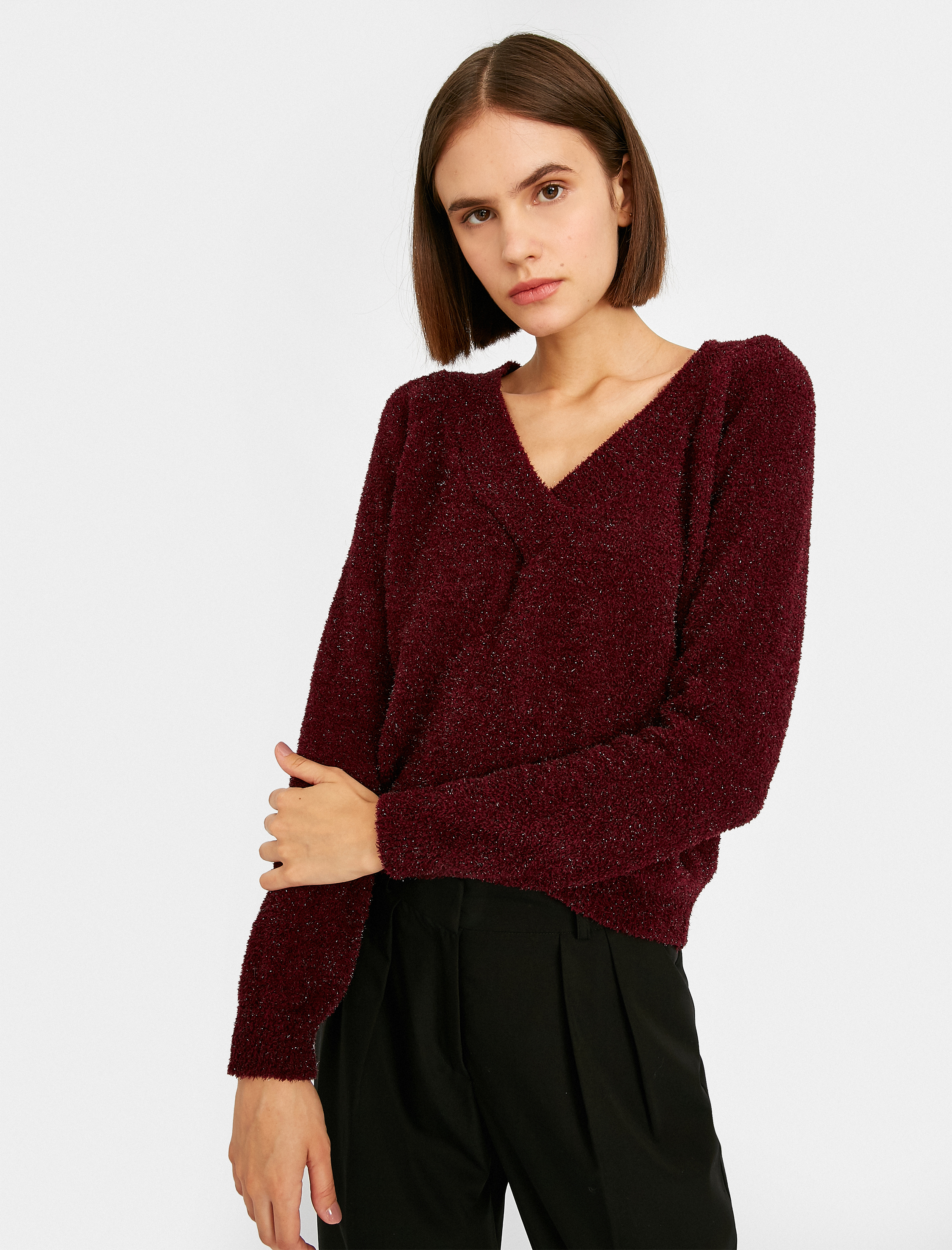   V Yaka Uzun Kollu Triko Kazak