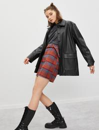 Kemerli Ekose Mini Etek