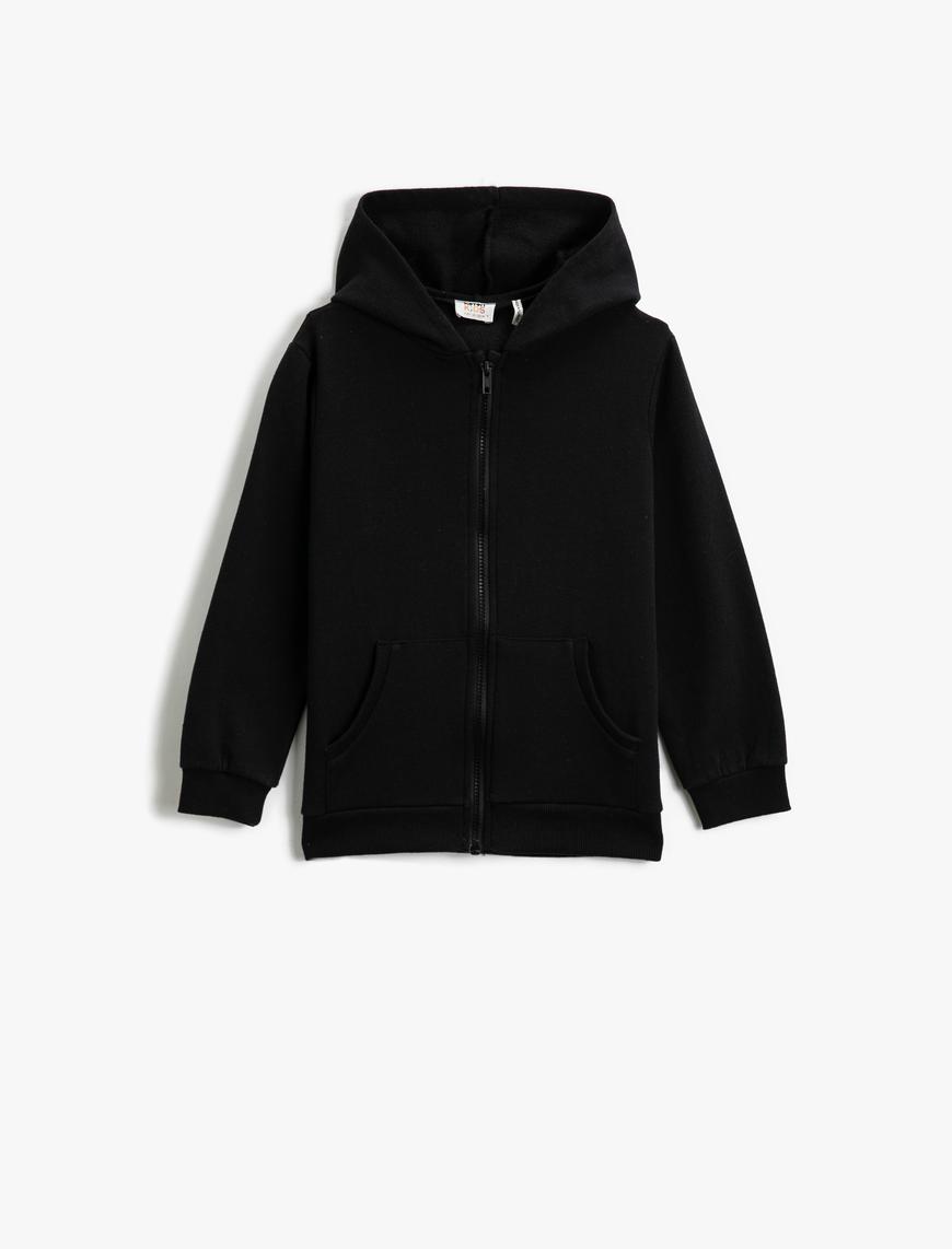  Erkek Çocuk Kapüşonlu Fermuarlı Basic Sweatshirt