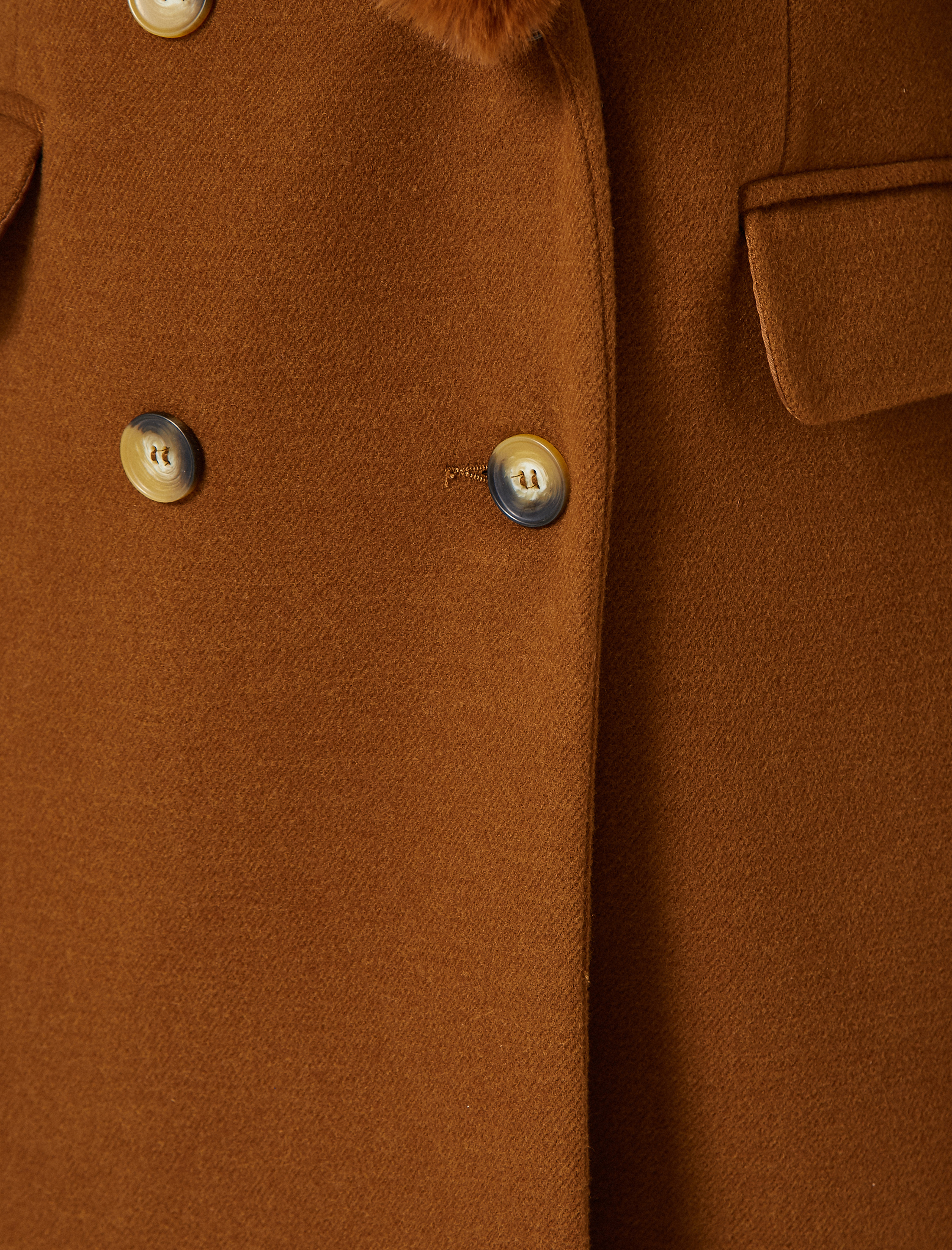   Suni Kürk Detaylı Düğmeli Kaşe Kaban