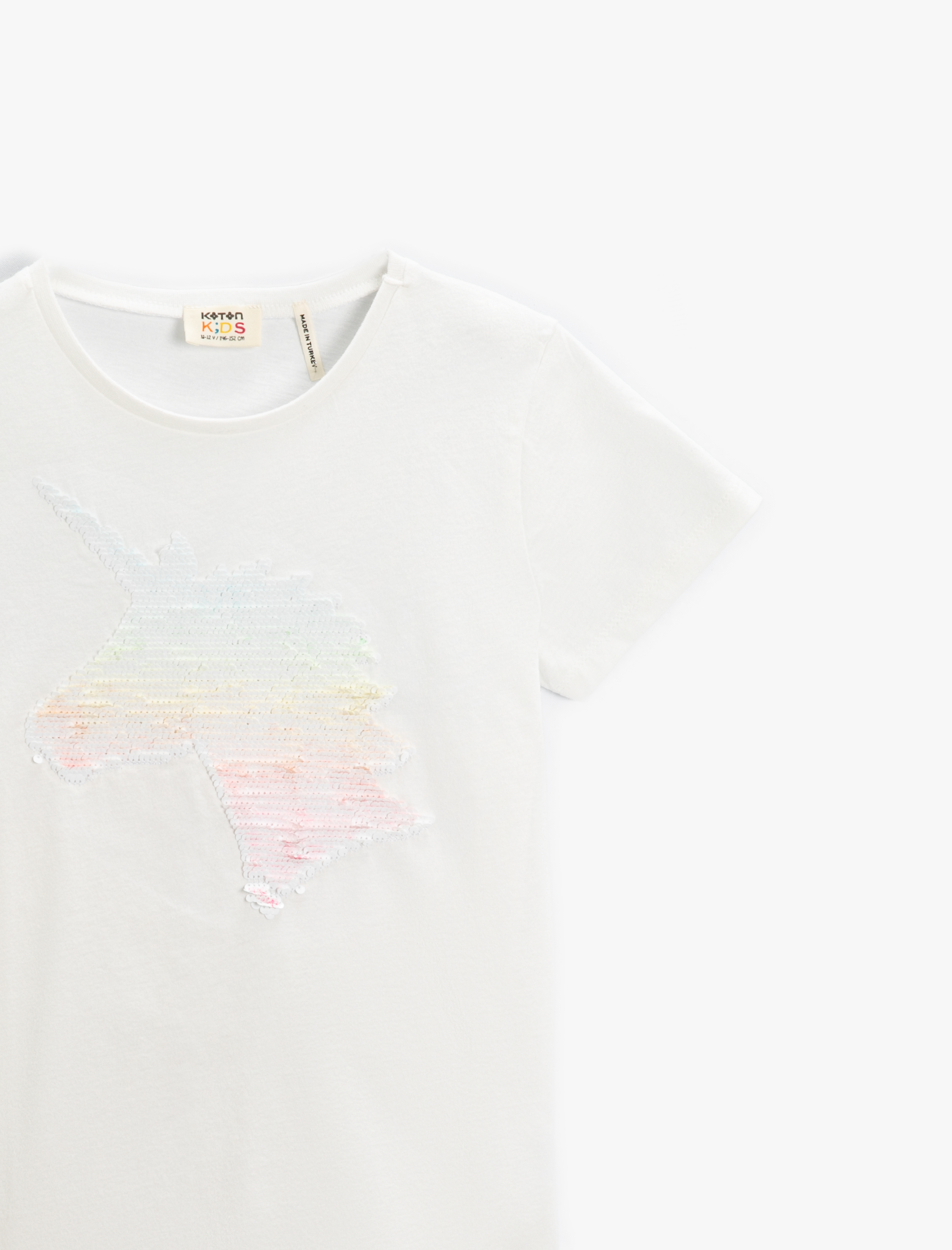  Kız Çocuk Unicorn Payetli Kısa Kollu Tişört Pamuklu