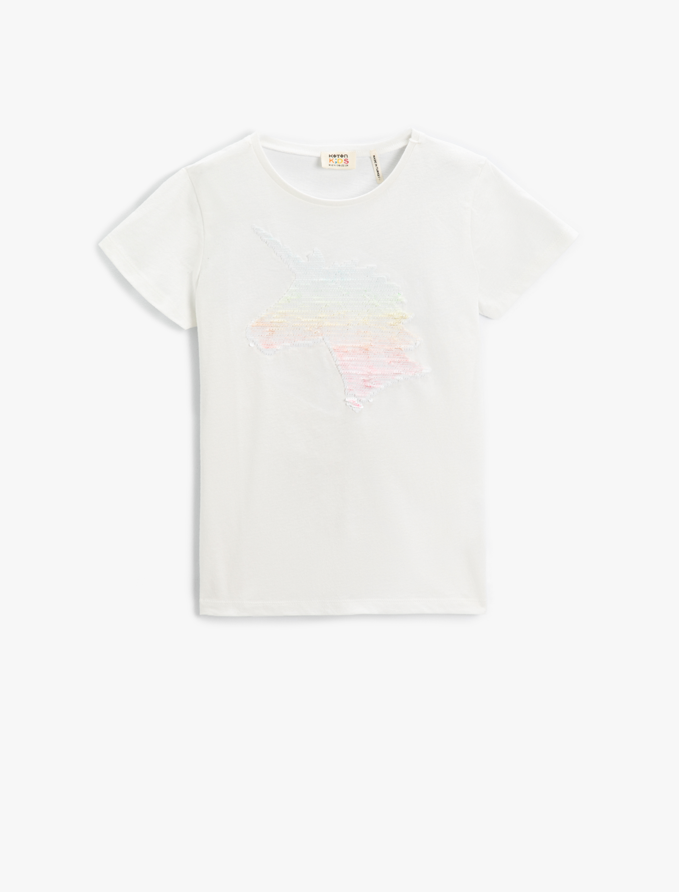  Kız Çocuk Unicorn Payetli Kısa Kollu Tişört Pamuklu