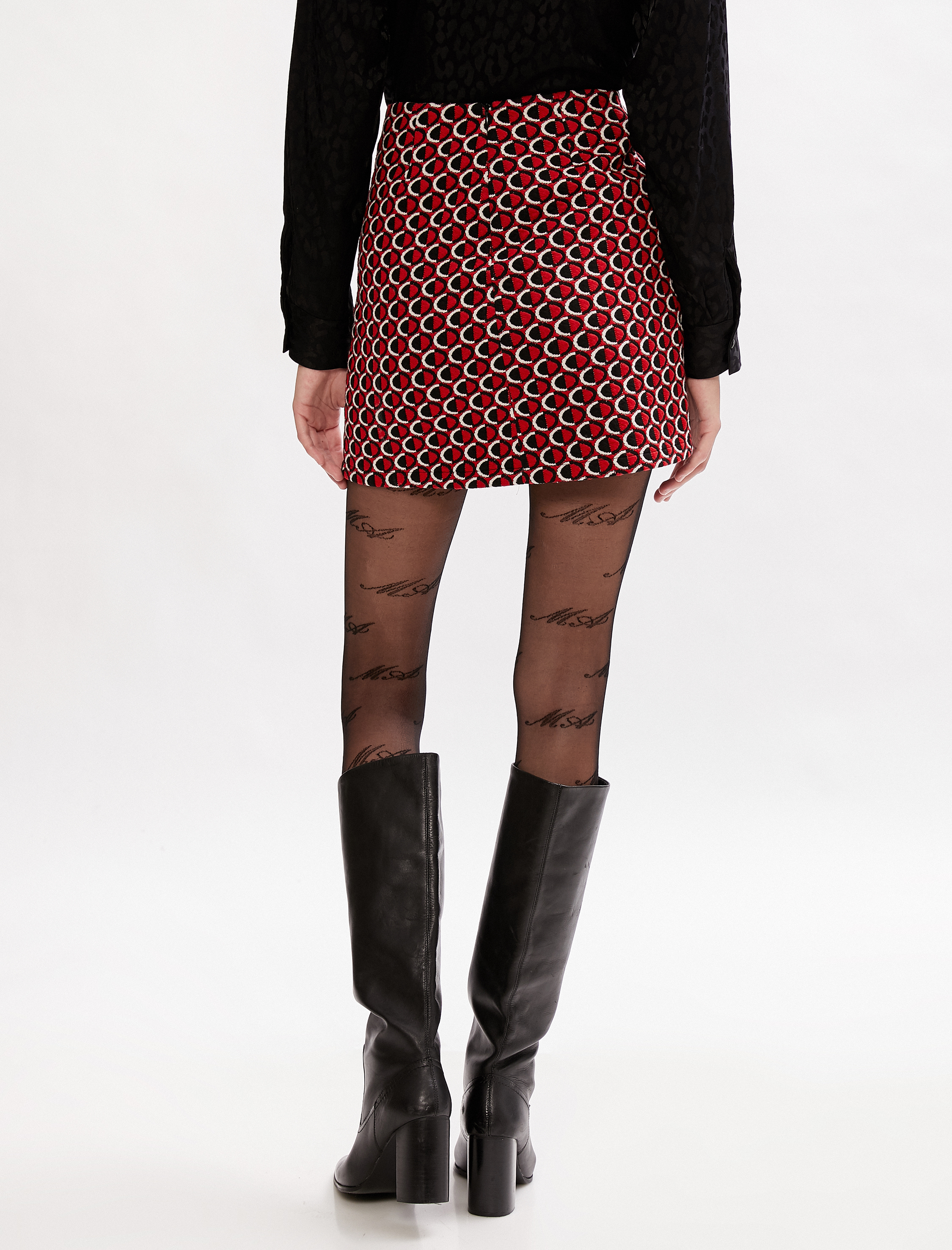   Geometrik Desenli Taşlı Mini Etek