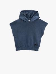 Baskılı Kolsuz Kapüşonlu Sweatshirt Beli Lastikli