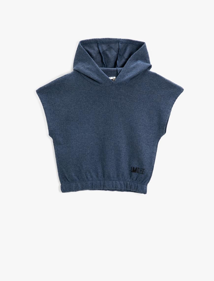  Erkek Çocuk Baskılı Kolsuz Kapüşonlu Sweatshirt Beli Lastikli