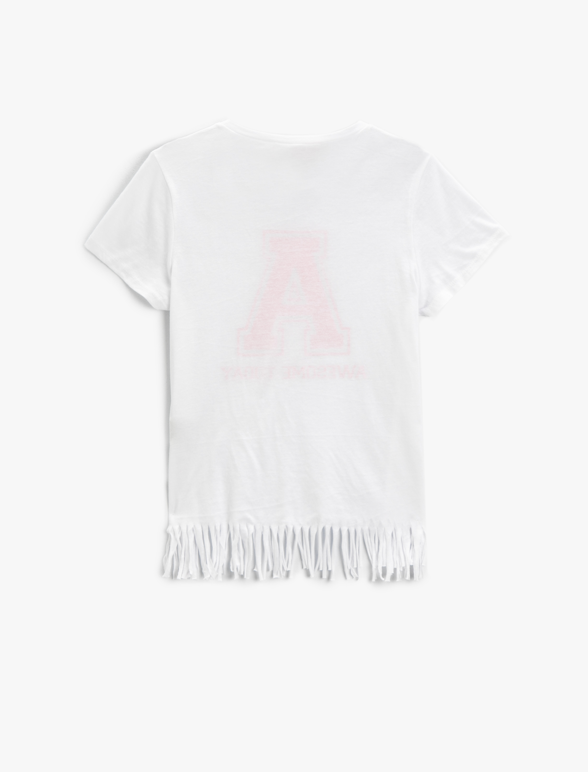  Kız Çocuk Püsküllü Baskılı Tişört Bisiklet Yaka Pamuklu