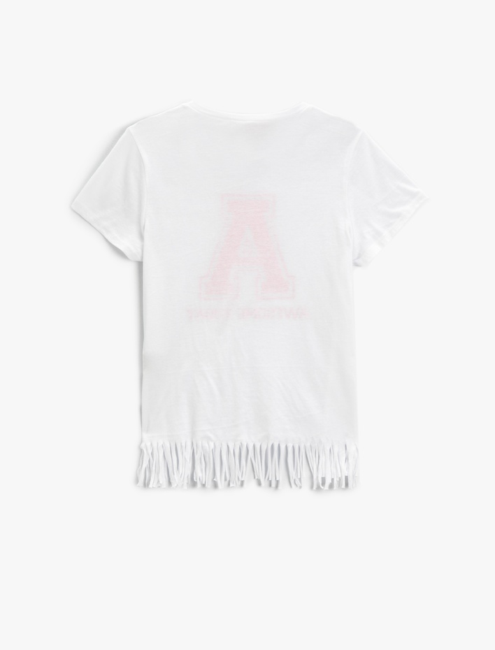 Kız Çocuk Püsküllü Baskılı Tişört Bisiklet Yaka Pamuklu