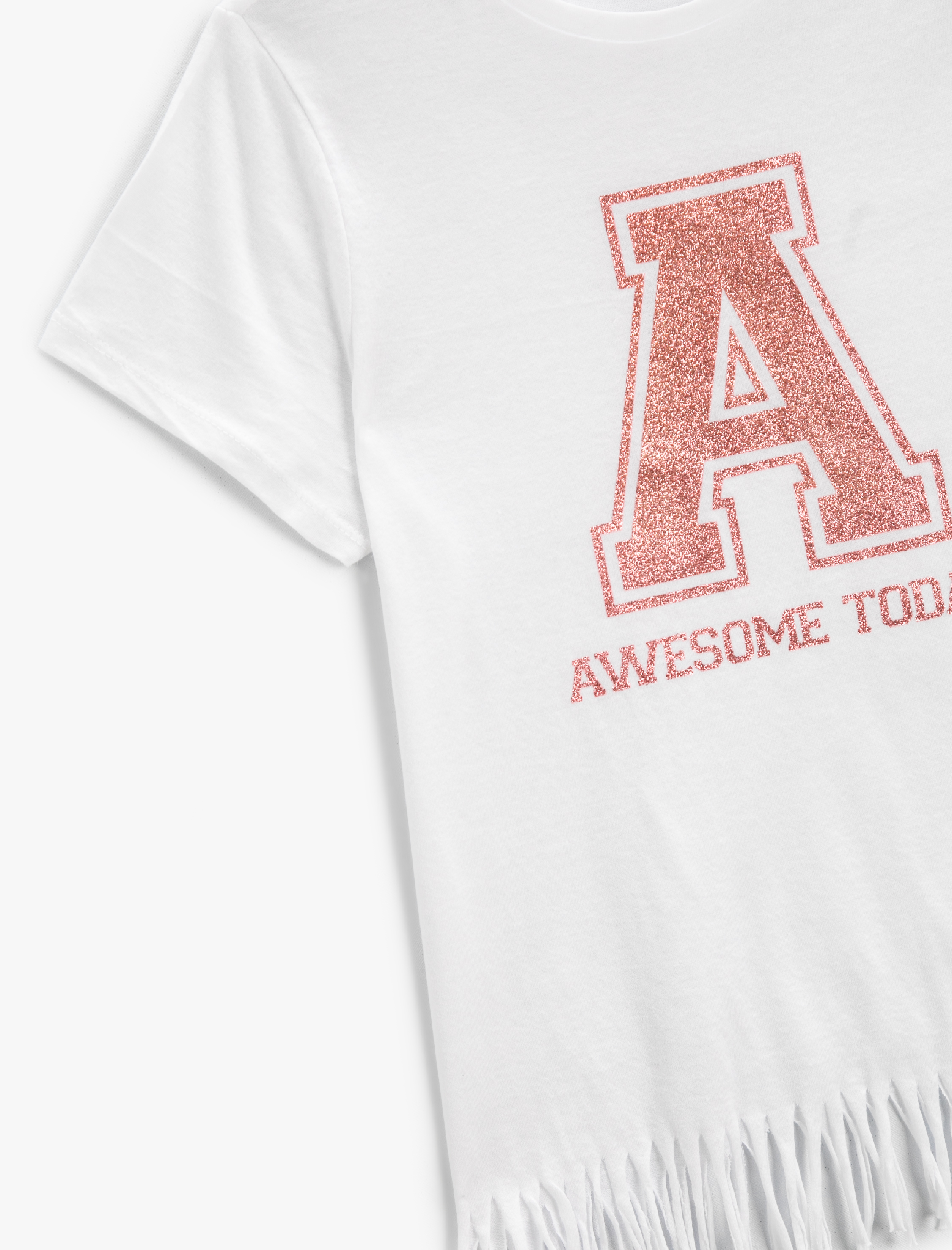  Kız Çocuk Püsküllü Baskılı Tişört Bisiklet Yaka Pamuklu