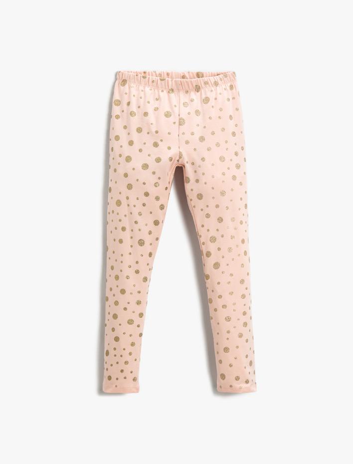 Kız Çocuk Parlak Desenli Tayt Beli Lastikli Pamuklu