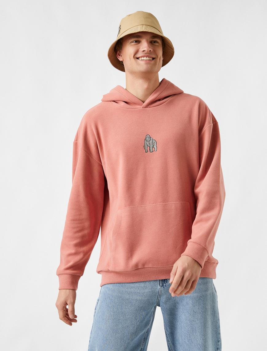   Goril İşlemeli Kapüşonlu Sweatshirt