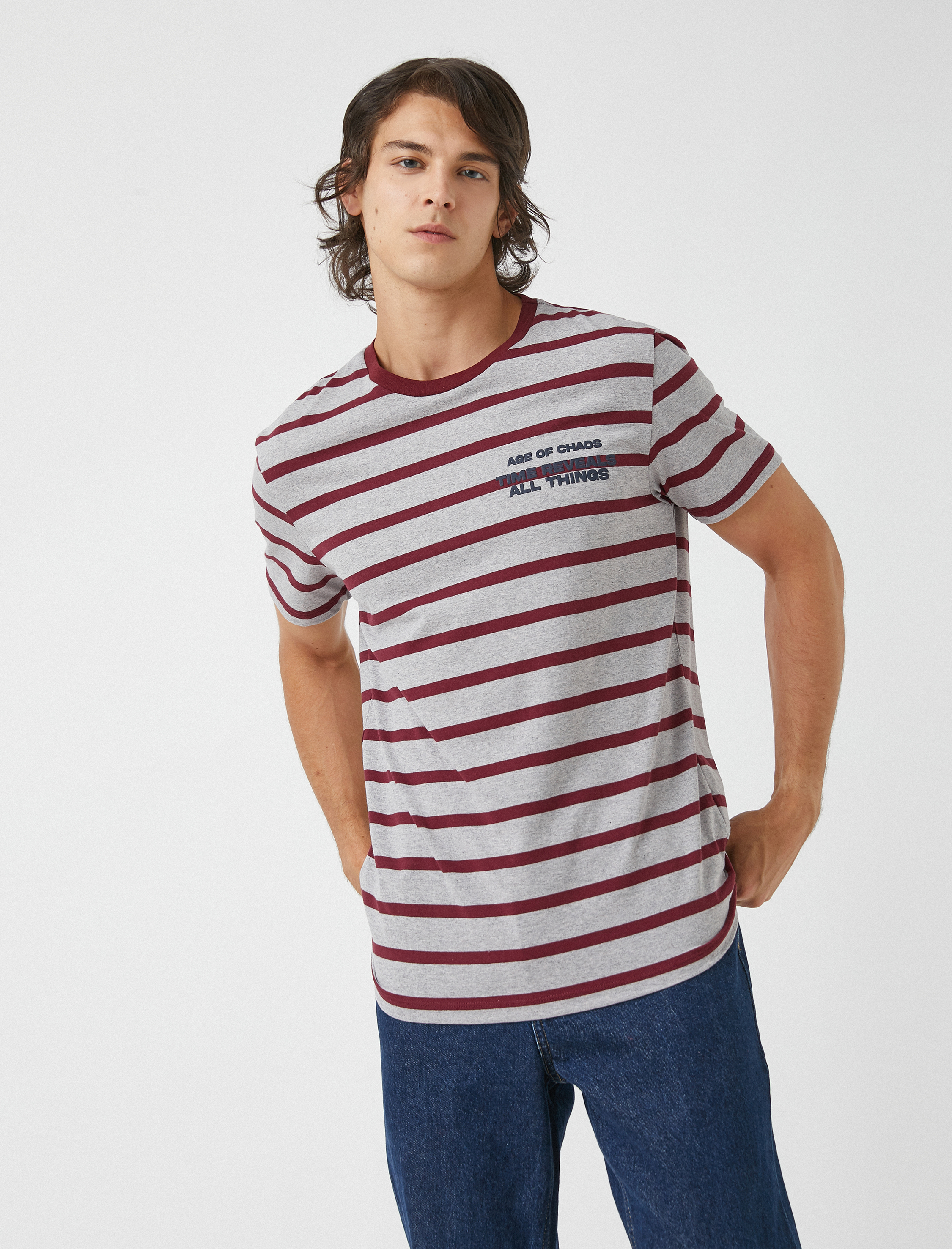   Baskılı Çizgili Tişört