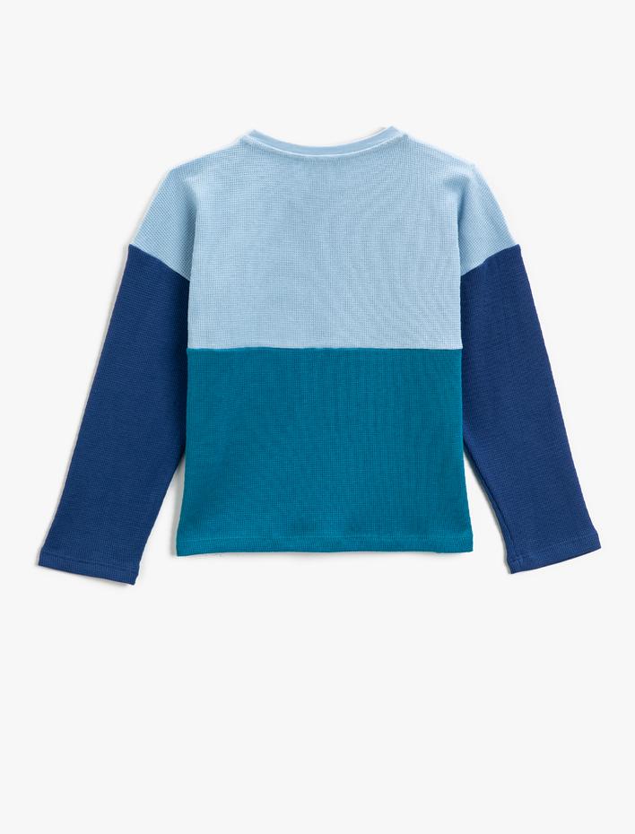 Erkek Çocuk Slogan Baskılı Uzun Kollu Tişört Pamuklu Renk Bloklu