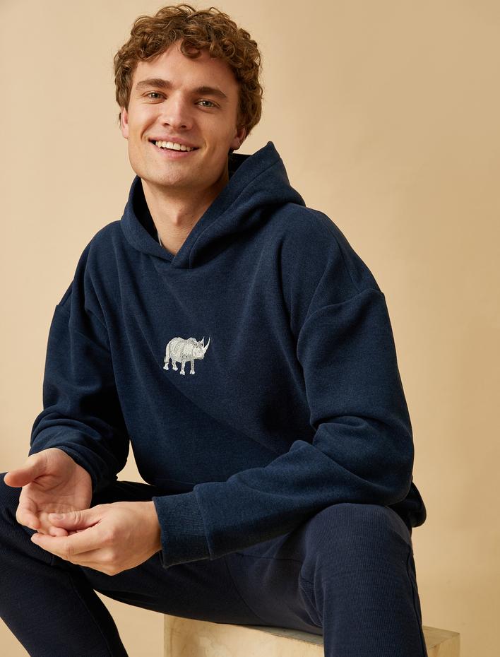  Gergedan İşlemeli Kapşonlu Sweatshirt
