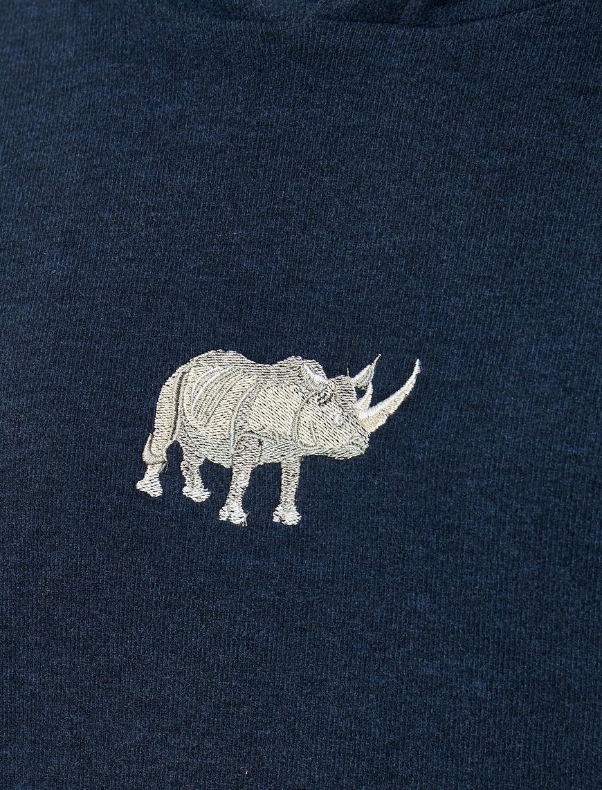   Gergedan İşlemeli Kapşonlu Sweatshirt