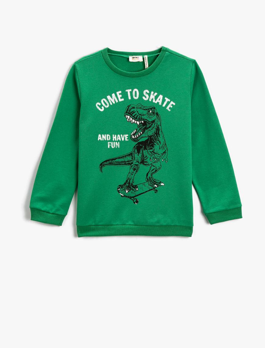  Erkek Çocuk Sweatshirt Uzun Kollu Baskılı Bisiklet Yaka