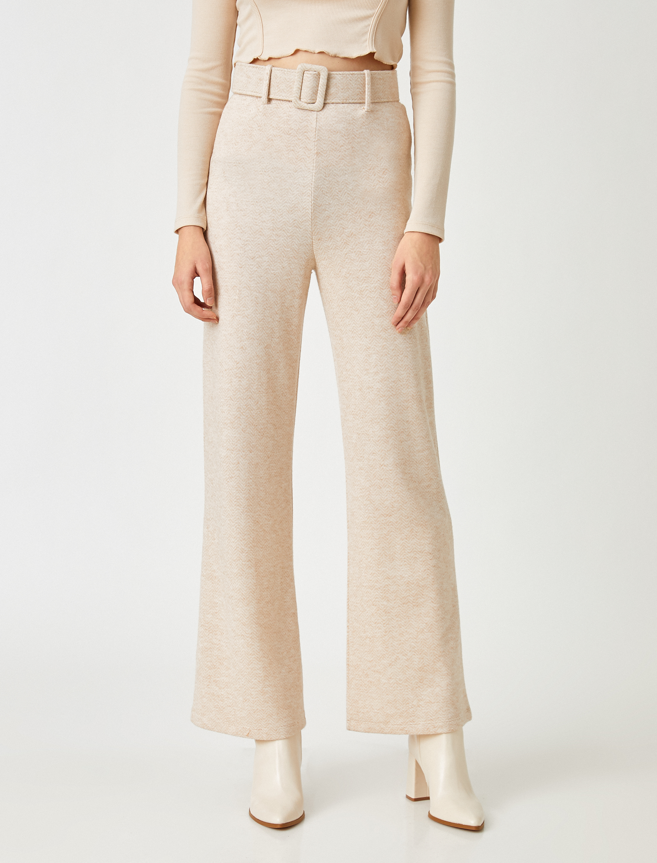   Yüksek Bel Kemerli Geniş Paça Pantolon