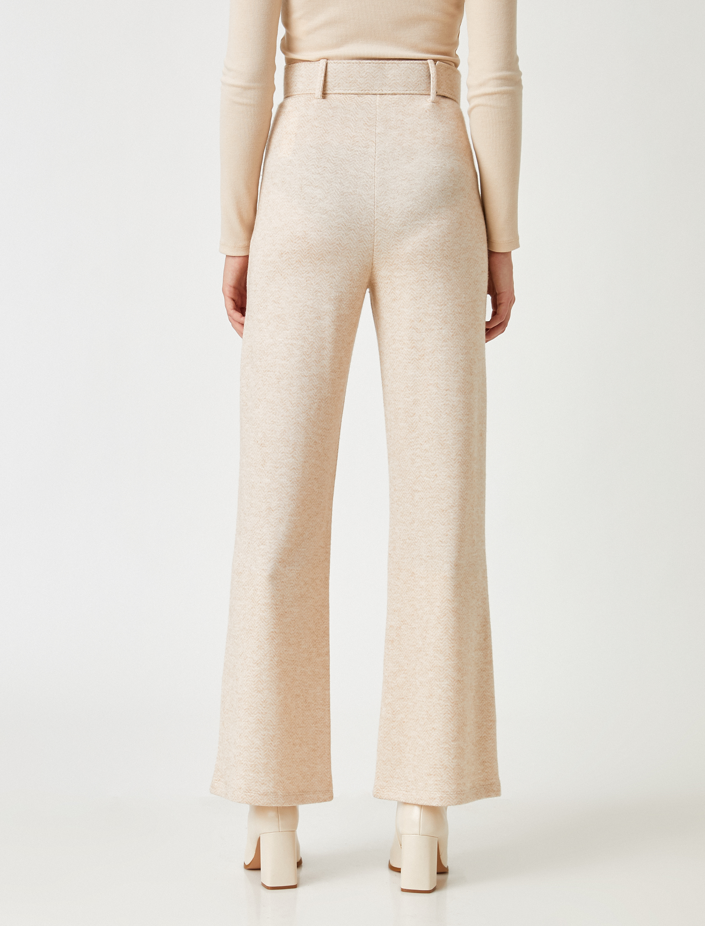   Yüksek Bel Kemerli Geniş Paça Pantolon