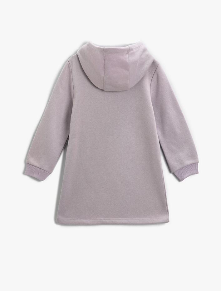 Kız Çocuk Baskılı Kapüşonlu Sweat Elbise Kanguru Cepli