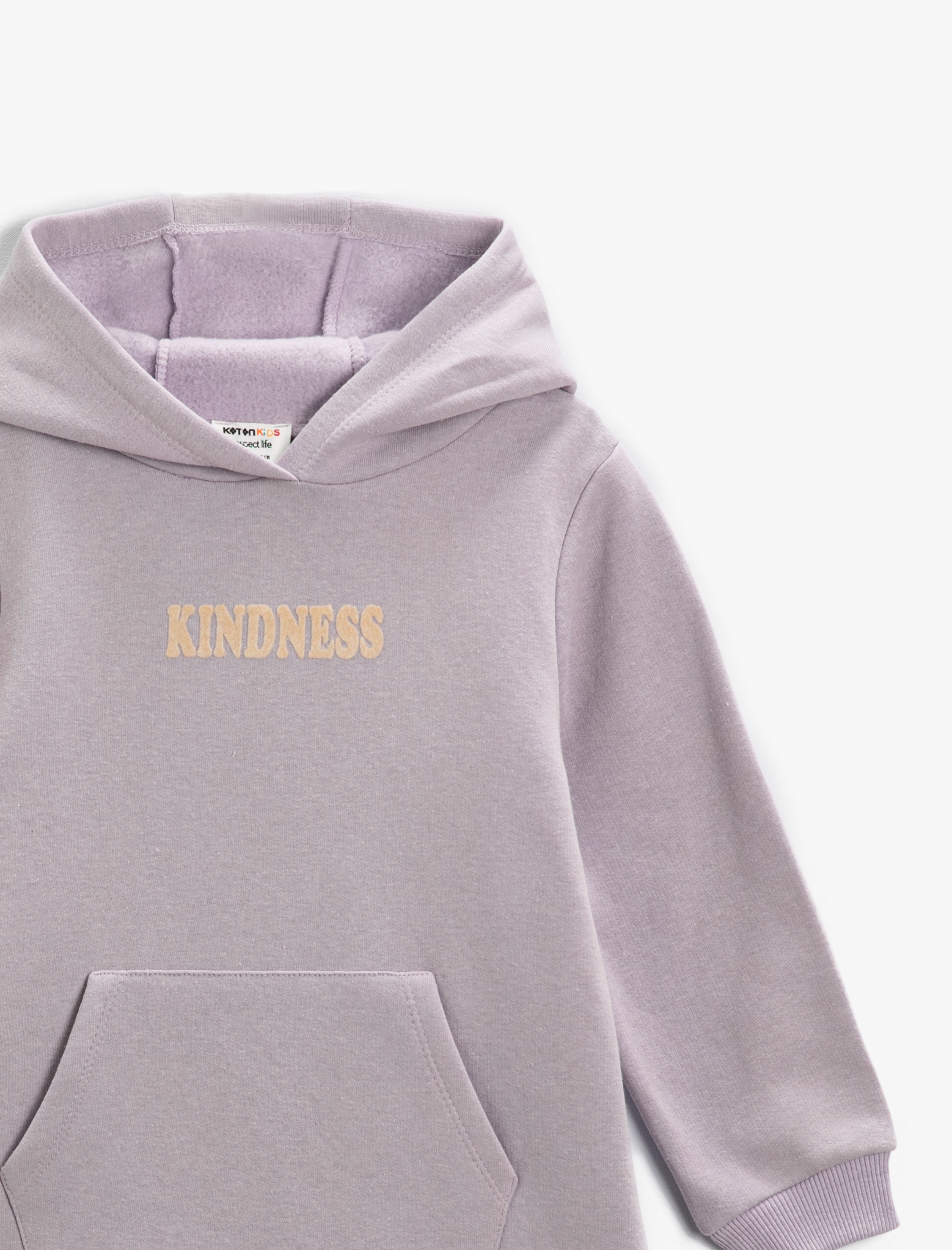  Kız Çocuk Baskılı Kapüşonlu Sweat Elbise Kanguru Cepli