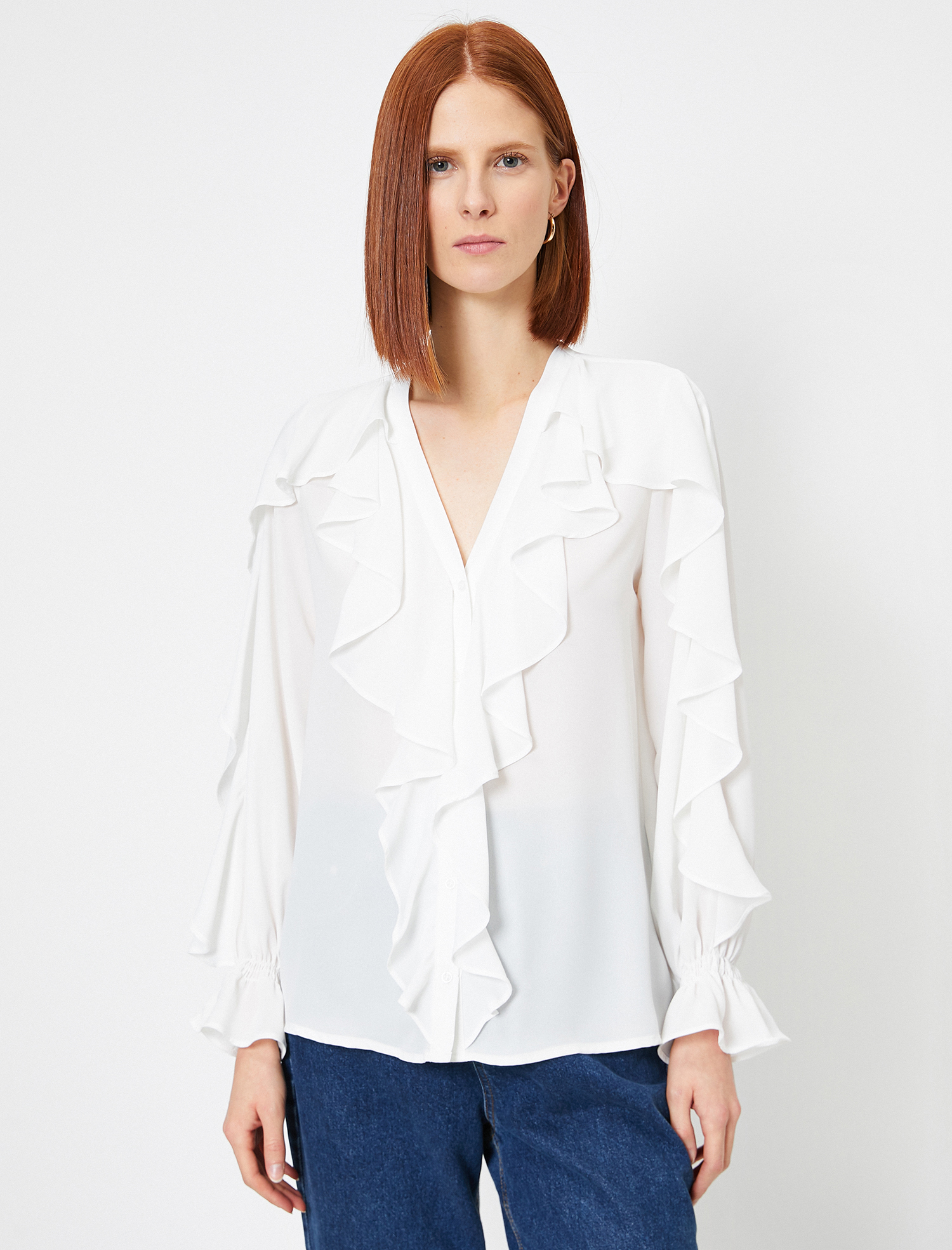   V Yaka Volanlı Gömlek