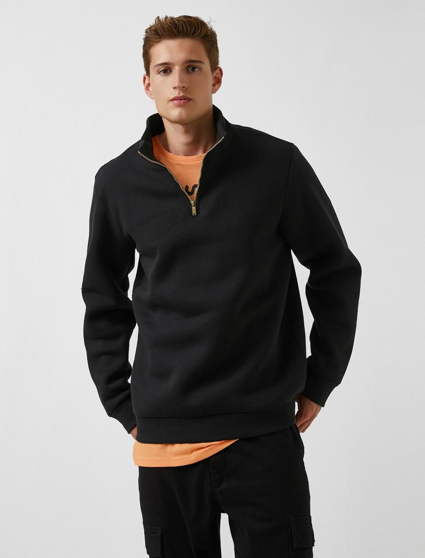   Yarım Fermuarlı Basic Sweatshirt