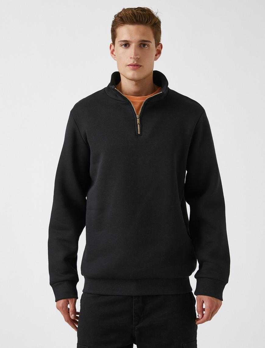   Yarım Fermuarlı Basic Sweatshirt