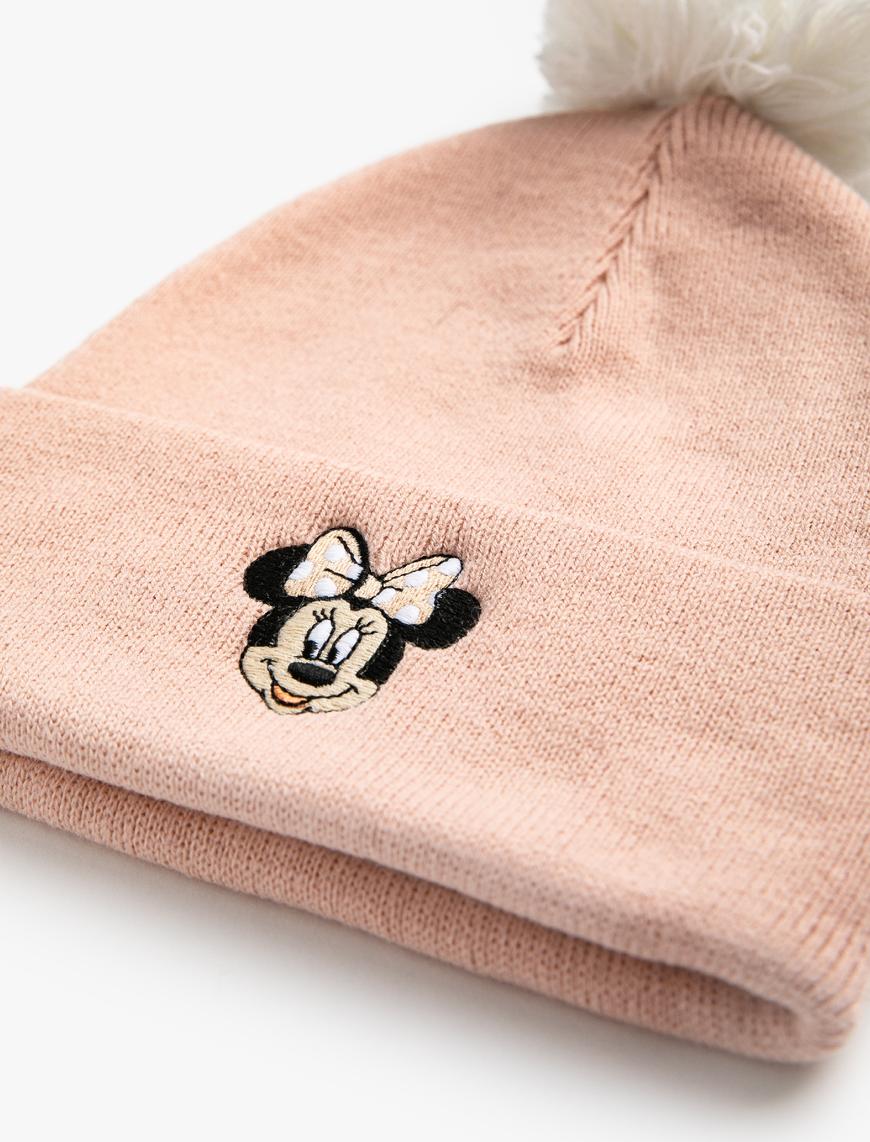  Kız Çocuk Mickey Mouse İşlemeli Ponpon Bere