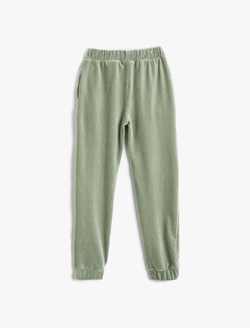  Kız Çocuk Fitilli Kadife Jogger Eşofman Altı